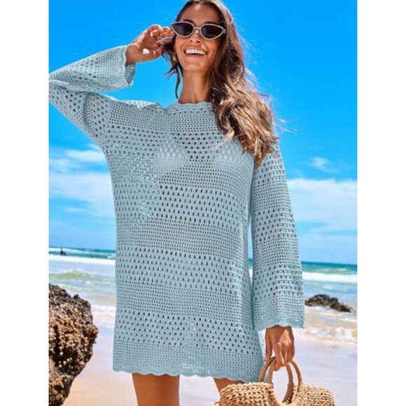 ANRABESS Women’s Swimsuit Crochet Swim Cover Up Summer Bathing Suit Sky Blue XL - Picture 2 of 2